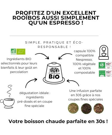 CAPSUL&BIO Roo bos Cha - Compatible with Nespresso Capsule machines - 10 Biodegradable Capsules 100% Vegetable - Fast and Healthy - Made in France. - Buy Online on GoSupps.com