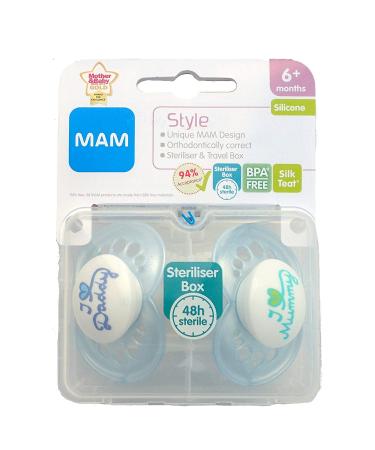 MAM Style - 2 x pacifiers 'I Love Mummy & I Love Daddy' 6m+ (blue)