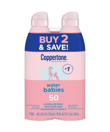 Coppertone Water Babies Sunscreen Lotion Spray SPF 50 - Pediatrician Recommended, Water Resistant Baby Sunscreen, 6 Oz Spray (Pack of 2) - Buy Online on GoSupps.com