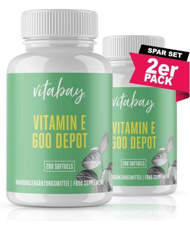 VITABAY High -dosed vitamin E 600 IE DEPOT - 400 vegan softgel vitamin E capsules high -dosed with tocopherol and toocrienol - natural vitamins vit e - vitamins softgels capsule with toterol