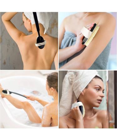 OWIIZI Black Bath Brush - Wooden Curved Long Handle Exfoliating Body Brush with Natural Bristles - 18.1 inch Handle for Back Scrubbing, Wet or Dry - Buy Online on GoSupps.com