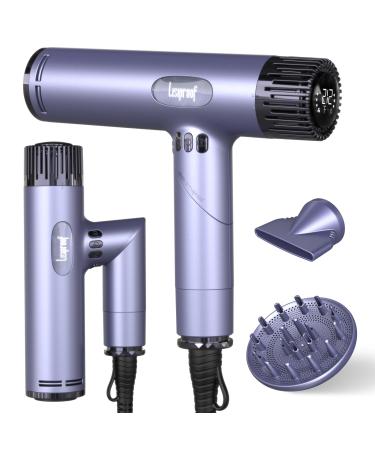 Hair Dryer with Diffuser and Flat Nozzle 120 000rpm Fast Ionic Hair Dryer with Self Cleaning Function Blow Dryer with LCD 4 Temps & 3 Speeds Portable Hair Dryer for Women & Men(Grey Purple)