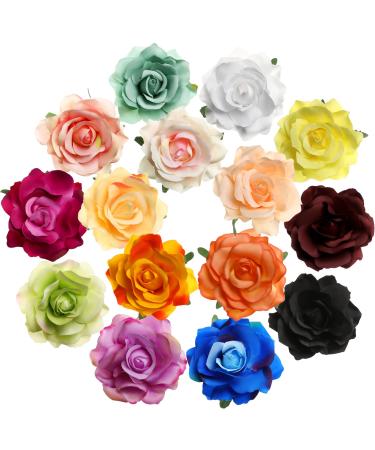 15 Pieces Rose Flower Hairpin Hair Clip Flower Pin Up Flower Brooch, Multicolor, Medium (Stylish Colors)