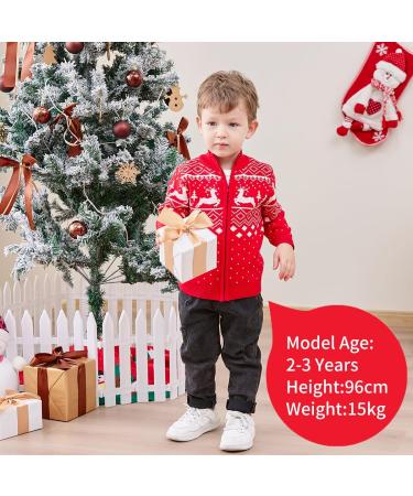 Christmas Reindeer Toddler Boys Sweater Cardigan | Xmas Winter Knit Top 18-24 Months Red - Buy Online on GoSupps.com