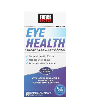 Force Factor Complete Eye Health, Clinical Strength Eye Vitamins with Lutein & Zeaxanthin to Support Vision, Eye Function, and Blue-Light Protection, Eye Health Supplements for Adults, 60 Capsules
