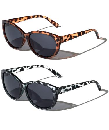V.W.E. 2 Pairs Women Outdoor Reading Sunglasses Oversized Full Lens Readers Leopard 1 Grey 1 Brown 1.25 x