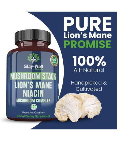 Stay-Well Naturals Lion Mane Mushroom Supplement Capsules with Niacin | Mushroom Complex Capsules with Turkey Tail Mushrooms Chaga Mushroom and Reishi Mushroom Extract Mushroom Supplement Capsules - Buy Online on GoSupps.com