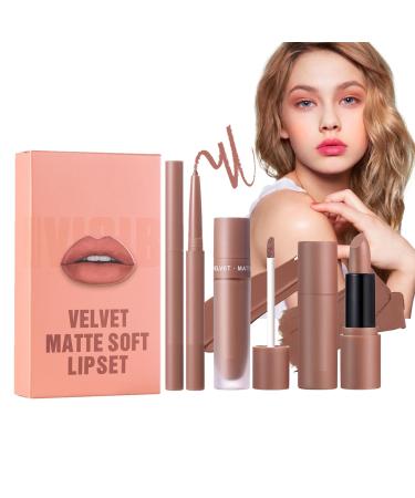 Velvet Lip Set Long-Lasting Waterproof Matte Lipstick 3X Precision Definition Lip Pencil Soft and Comfortable Texture Elegant Makeup | Intense Look for Everyday and Evening Wear