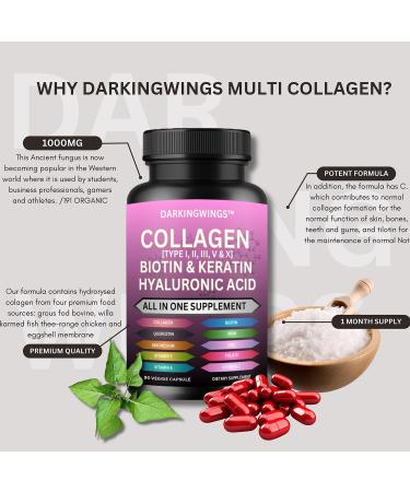 Multi Collagen Pills Peptides Types I II III V & X MCG Biotin Keratin Hyaluronic Acid MSM Vitamin C Zinc Magnesium with Grape Seed Extract Quercetin - Hair Skin and Nails Vitamins Capsule - Buy Online on GoSupps.com