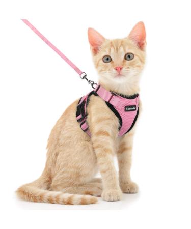 Dooradar Cat Harness and Leash Set, Escape Proof Safe Adjustable Kitten Vest Harnesses for Walking, Easy Control Soft Breathable Mesh Jacket with Reflective Strips for Cats XS Pink