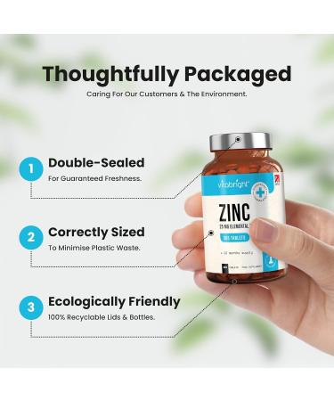 365 Vegan Zinc Tablets 25mg - High Strength Chelated Zinc Supplements for Immune System, Hair, Skin, Nails - 1 Year Supply by VitaBright - Buy Online on GoSupps.com