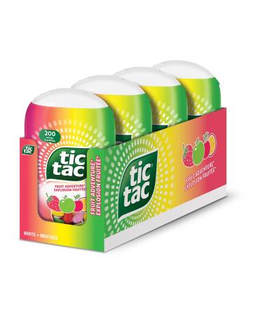 TIC TAC Mints Fruit Adventure Mint Candy 98 grams 4 Count Bottle Packs Ideal Stocking Stuffer Fruit Adventure 4 Packs (98g each)