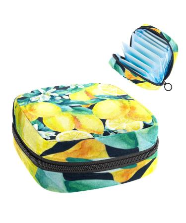 Women's lift Storage Pad Still Pad Watercolor Lemon Fruits Leaves Pattern Pattern Portable Period Kit Bag Feminine product bag for women girls color2
