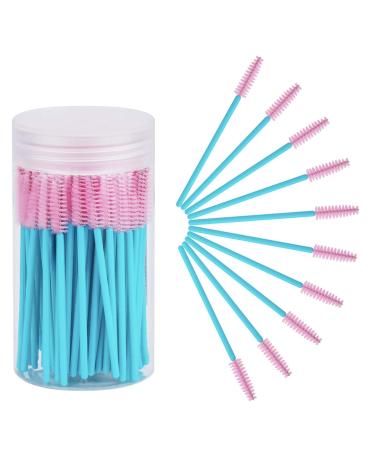 Cuttte 100pcs Disposable Mascara Brushes Wands with Container, Eyelash Brush Spoolie Brushes for Eyelash Extensions and Mascara Use Pink