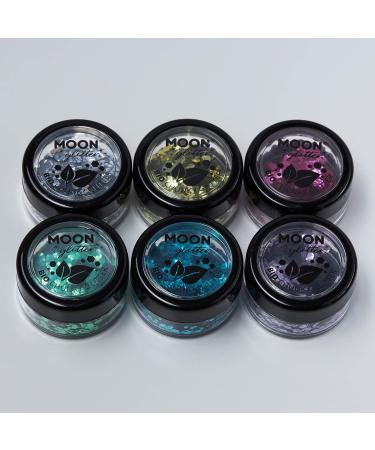 Biodegradable Eco-Glitter | Moon Glitter | 100% Organic Cosmetic Glitter Set (6x3g) with Fixation Gel | Face Body Nails Hair Lips - Buy Online on GoSupps.com