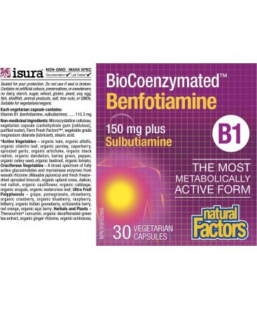 Natural Factors BioCoenzymated Benfotiamine B1 150 mg plus Thiamine Diphosphate 30 capsules - Buy Online on GoSupps.com