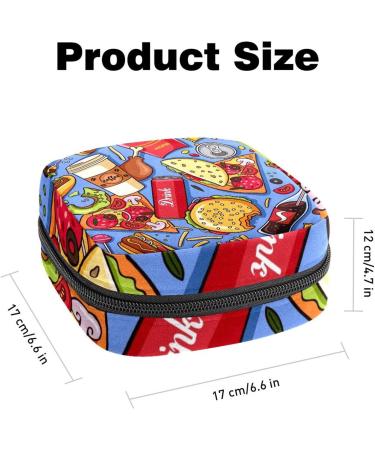 Portable Sanitary Napkin Storage Bag for Women & Teen Girls - Stylish Hamburger Hot Dog Fries Cola Pizza Pattern - Menstrual Cup Holder - Buy Online on GoSupps.com