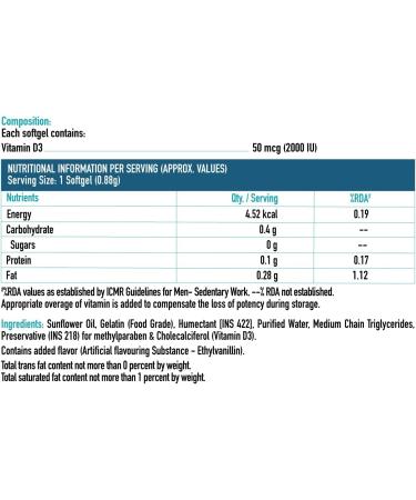 Kavir HK Vitals Vitamin D3 (2000 IU) with Sunflower Oil Promotes Calcium Absorption Bone Health Muscle Strength & Immunity 60 Vitamin D Capsule - Buy Online on GoSupps.com
