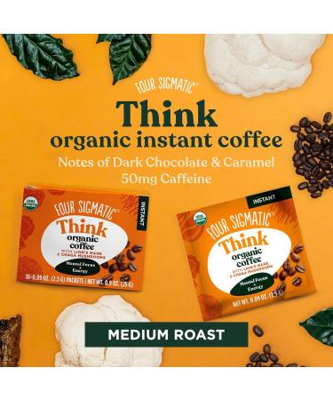 Foods Mushroom Instant Coffee Four Sigma Organic and Fair Trade with Lions Mane Chaga & Mushroom 10 x 2 5 g each Packets (25g) Midium Roast - Buy Online on GoSupps.com
