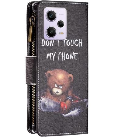 VQWQ Mobile Phone Case for Redmi Note 12 Pro & Xiaomi Poco X5 Pro - Protective Leather Flip Case with Zipper & Map Compartment - Stylish Bear Design - Buy Online on GoSupps.com