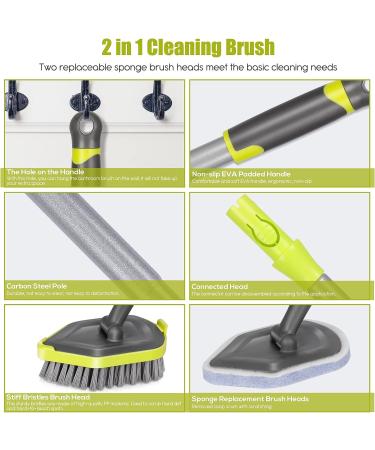 2-in-1 Tub and Tile Scrubber Brush with 3 Replacement Heads - Extendable Handle Floor Cleaning Brush in Green+Gray - Buy Online on GoSupps.com