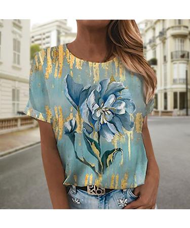 Vintage Flowers Printed Women's T-Shirt | Short Sleeve Casual Blouse | Round Neck Graphic Tee - XX-Large Green - Buy Online on GoSupps.com