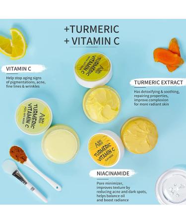 Turmeric Vitamin C Facial Mask Mini Kit - 3-in-1 Clay, Peel Off & Wash-Off Masks for Acne, Dark Spots, Oily Skin - 1.75 oz x3 - Buy Online on GoSupps.com