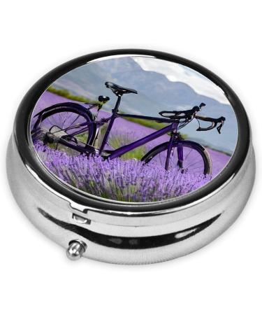 Lavender Field Mini Round Pill Box - 3 Compartment Portable Organizer for Travel Home & Office | Retro Bike Design - Buy Online on GoSupps.com