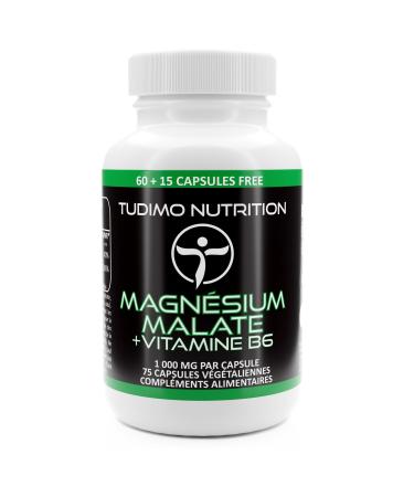 Vegan Magnesium Malate with Vitamin B6 – 150mg Elemental Magnesium + Vit B6 – 75 Quick Disintegrating Capsules (2+ Months), Each with 150mg Magnesium Malate Mineral Powder