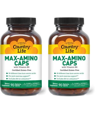 Country Life Maxi-Amino with 16 Free Form Amino Acids 90 Vegetarian Capsules Certified Gluten Free Certified Vegetarian (Pack of 2) Unflavored 90 Count (Pack of 2)