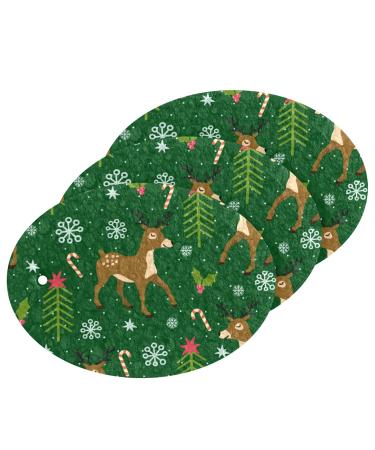 3-Pack Cleaning Kitchen Sponges Oval Reindeer Snowflake Green Kitchen Cellulose Dishwashing Wood Pulp Cotton
