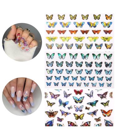 Baoximong Butterfly Nail Stickers - 8 Sheets Colorful Spring 3D Self-Adhesive Decals | Holographic Laser Design Nail Art Accessories for Women - Buy Online on GoSupps.com