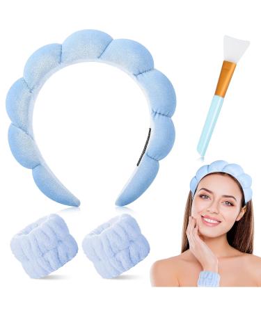 Jspupifip Spa Headband Set with Washband, Scrunchies, Cuffs for Face Washing - Makeup and Hair Accessory for Women and Girls (4 Blue) - Buy Online on GoSupps.com