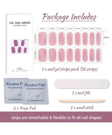 16 PCs Purple Gel Nail Polish Stickers - Full Wraps & Cured Nail Strips for Women | BSG-0314 Hellrosa Glitter - Buy Online on GoSupps.com