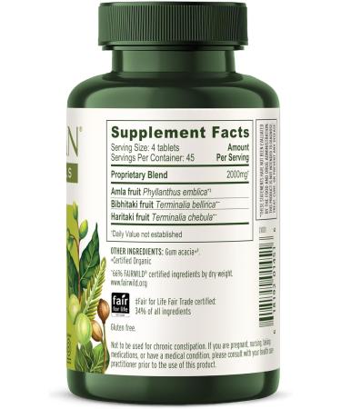 Buy Organic Banyan Botanicals Triphala Tablets | 180 Non-GMO Vegan Tablets for Digestion & Gut Health - Amla Haritaki & Bibhitaki - Buy Online on GoSupps.com