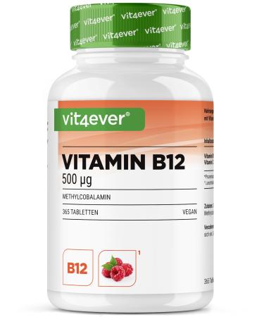 Vitamin B12 Vegan - 365 sucking tablets with raspberry taste - Premium: Methylcobalamin active - High dosed