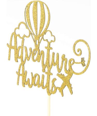 Adventure Awaits Cake Topper Congrats Grad/New Chapter Cake Topper 2024 Graduation/Retirement/Bon Voyage/Baby Shower/Moving Party/Travel Theme Party Decorations Supplies Gold Glitter - Buy Online on GoSupps.com