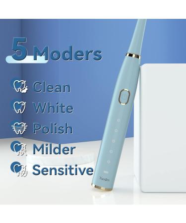 7AM2M Sonic Electric Toothbrush - Rechargeable for Adults & Kids 8 Brush Heads 5 Modes Smart Timer Fast Charge - Blue & Light Blue - Buy Online on GoSupps.com