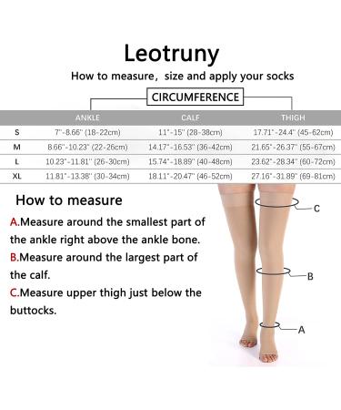 Leotruny Open Toe Thigh High Compression Stockings - 20-30 mmHg Support - Beige, Large (1 Pair) - Buy Online on GoSupps.com