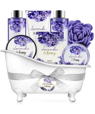 Gift Basket for Women - Gift Set for Women  Body & Earth Women Bath Set 8 Pcs Lavender&Honey Scent with Bubble Bath  Shower Gel  Body Lotion  Bath Salt  Birthday Gifts for dad Mom Father's Day Gifts