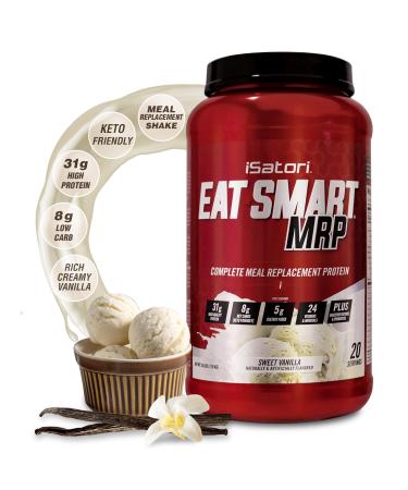 iSatori Eat Smart MRP High Protein Meal Replacement Shake with Whey Protein Powder Probiotics Powder Casein Protein MCT Oil Egg Albumen Vitamins & Minerals Keto Vanilla Flavor 20 Servings