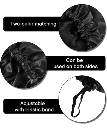 Fuyamp 2 Packs Satin Sleep Cap Adjustable Silky Sleep Bonnet for Women Long Curly Hair Double-Sided Waterproof Satin Hair Cap Extra Large Sleep Satin Bonnet for Women Girls Sleeping Black+Lake Green - Buy Online on GoSupps.com