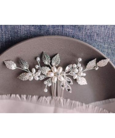 BERYUAN Women Rhinestone Crystal Hair Vine Piece Silver Leaf Pearl Flower Hair Comb Clip Wedding Hair Accessory Gift For Her Party Headpiece(Silver) - Buy Online on GoSupps.com