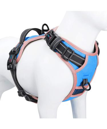 Phoepet Dog harness reflective with handle 2 metal rings 3 buckles slightly tight and undress size M blue blue m (tease: 14-20 ". Chest: 16-28")