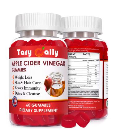 Tary Nally Apple Cider Vinegar Gummies Keto ACV Gummies Supports Digestion Detox Cleanse Perfect Balance of Flavor and Nutrition Vegan Non-GMO Gluten Free Supplement 60 Cts 60 Count (Pack of 1)