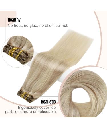 FSHINE Real Hair Clip-In Extensions 7pcs 100% Remy Balayage Ash Blonde to Platinum Blonde - 40cm 120g | Smooth & Natural - Buy Online on GoSupps.com