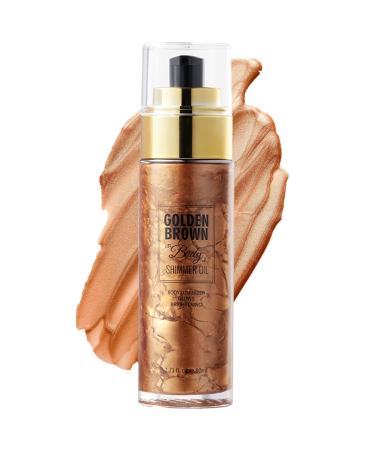 Shimmer Body Oil - Body Shimmer - Golden Brown Body Shimmer Oil for Body & Face - Body Oil for Women - Moisturizing & Non-sticky Body Oil - Body Skin Care (Golden Brown)