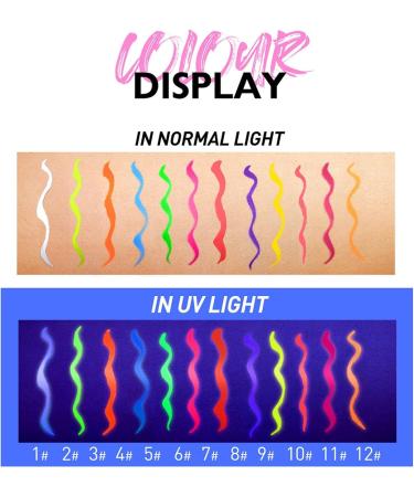 Liquid Eye Liner | Waterproof Fluorescent Matte Face Glitter | 12 UV Neon Pigmented Graphic Liners Face & Body Painting Liner Festival Makeup Kit for Women Girls - Buy Online on GoSupps.com
