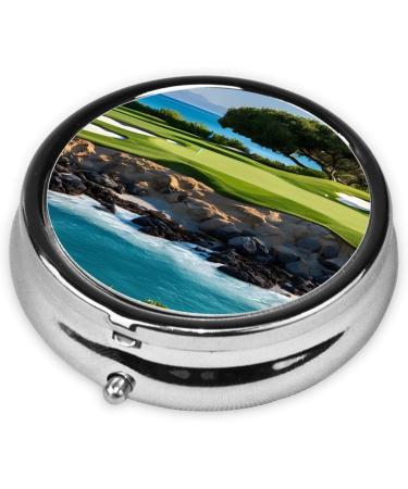Hawaii Beach Golf Course Mini Round Pill Box | 3 Compartment Travel Pill Organizer | Portable Medicine Case for Home & Office - Buy Online on GoSupps.com