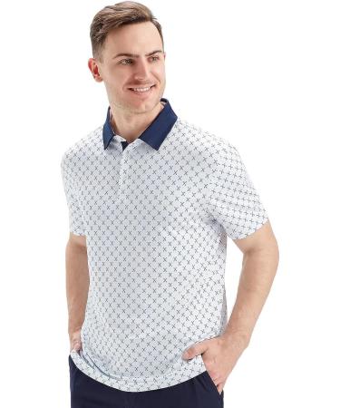 Men's Short Sleeve White Golf Polo Shirt - Moisture Wicking Dry Fit - Nav Club Print - Large Size - Buy Online on GoSupps.com